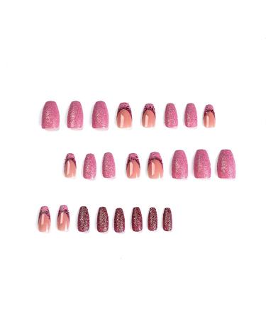 Medium Purple Glitter French Full Cover False Nails - Glossy Crystal Designs | 24PCS Stick on Acrylic Nails with Glue - Women's Static Nails - Buy Online on GoSupps.com