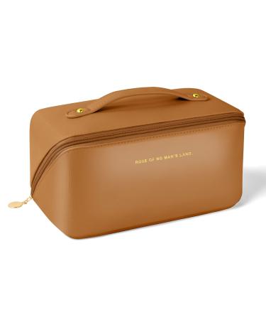 Aucuu Premium PU Cosmetic Bag Travel Bag Large Capacity Layered Cosmetic Bag Zipper Bag Portable Travel Organizer Multifunctional Waterproof Bag Easy to Carry - Gift for Women (Brown) #4 Brown-4