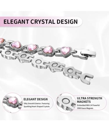 MagEnergy Titanium Steel Magnetic Bracelet for Women | Love Heart Design | Adjustable with Gift Box and Tool | Heart Pink - Buy Online on GoSupps.com