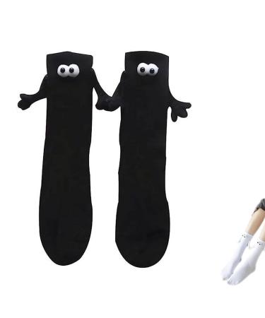Couple Holding Hands Socks Funny Magnetic Suction 3D Doll Socks Mid-Tube Socks Magnetic Three-Dimensional Doll Socks (Black)