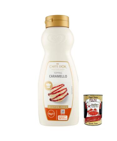 Italian Gourmet E.R. Carte d'Or Topping Caramello Sweet Caramel Sauce for Cake and Ice Cream Decoration 1 kg + Gourmet Polpa di Pomodoro Italian Box 400 g