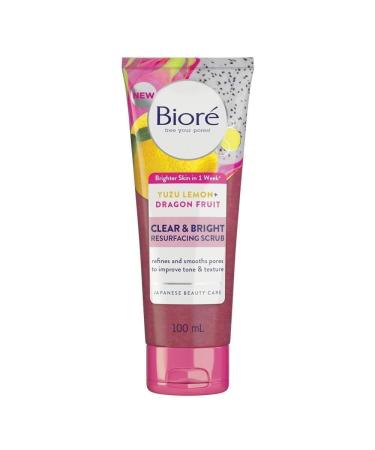 Biore Clear and Bright Yuzu Lemon + Dragon Fruit Resurfacing Scrub Exfoliator 100 ml