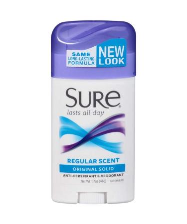 Sure Anti-Perspirant Deodorant Original Solid Regular Scent - 1.7 oz Pack of 4 - Buy Online on GoSupps.com