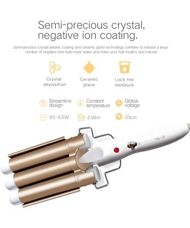 3 Barrel Hair Curler 25mm - Adjustable Temperature Hair Waver Curling Iron for Long or Short Hair Styling - Large Wave Ceramic Crimpers - Gold - Buy Online on GoSupps.com
