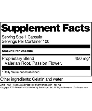 Valerian and Passion Flower Combination - 450 mg (100 Capsules ZIN: 513631) - Buy Online on GoSupps.com