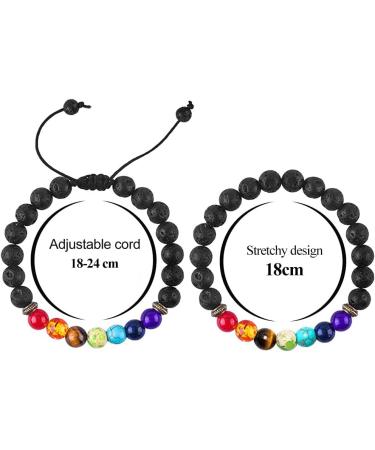 Shop SeniDea 2 Piece 7 Chakra Bracelet for Men & Women | Meteorite Tiger Eye & Lava Stone Yoga Bracelets | Natural Energy Jewelry - Buy Online on GoSupps.com
