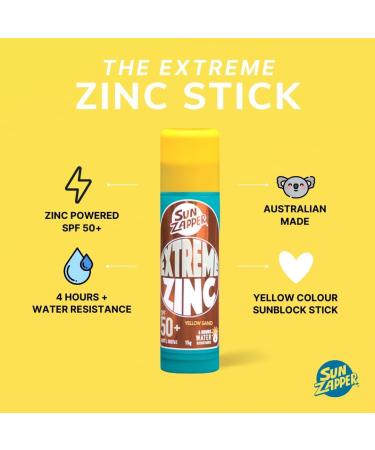 Sun Zapper Zinc Stick Yellow Colour Sunblock Stick SPF 50+ Zinc Oxide Face Mineral Sun Cream Made in Australi  - Buy Online on GoSupps.com
