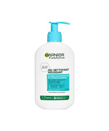 Garnier Pure Active - Foaming Cleansing Gel - Purifies Hydrates & Eliminates Impurities - Hyaluronic Acid Ceramide Clay - Vegan & Cruelty Free - All Skin Types - 250 ml