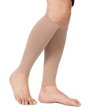 TOFLY Calf Compression Sleeve 20-30mmHg for Men & Women - 1 Pair, Footless Compression Socks for Leg Support, Shin Splint Pain Relief, Swelling, Varicose Veins - Nursing, Travel - Beige (S-5XL) - Buy Online on GoSupps.com