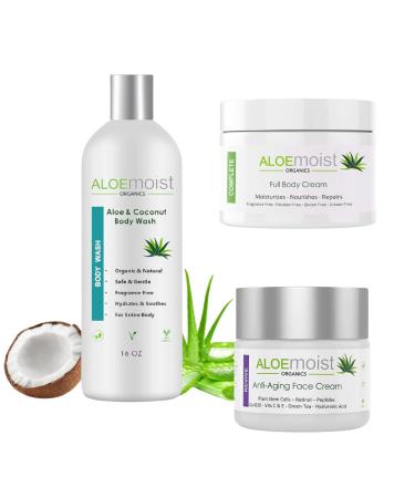 AloeMoist Natural Aloe Vera Body Lotion - Face & Body Moisturizing Cream Anti Aging Retinol Cream for Face Organic Body Wash Moisturizing Shower Gel
