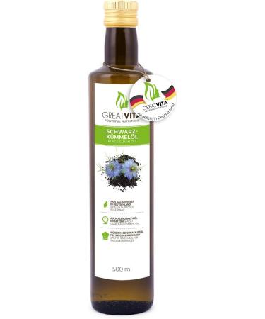  GREAT VITA GreatVita Black Seed Oil 500ml - 100% Pure Cold Pressed Filtered Versatile for Cooking & Skincare No Additives Print May Vary - Buy Online on GoSupps.com