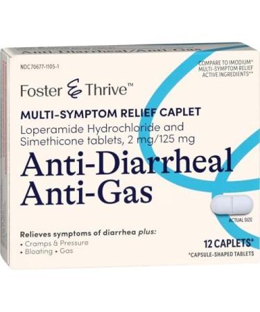 Foster & Thrive Anti-Diarrheal Anti-Gas Multi-Symptom Relief 24 Caplets with Loperamide Hydrochloride and Simethicone Treatment of Diarrhea Gas Bloating Cramps & Pressure 12 Caplets (Pack of 2) - Buy Online on GoSupps.com