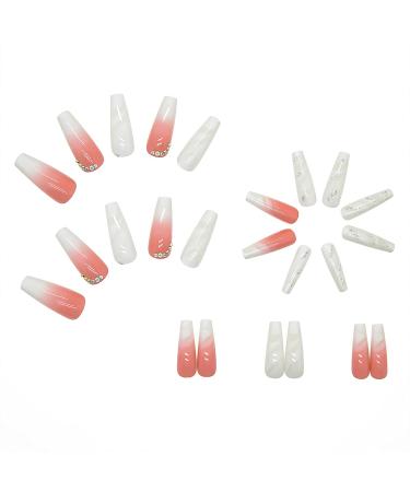 YOSOMK Pink Coffin Fake Nails with Gems - Glossy False Nails for Women - Stick on Nails with Glue - Long Press on Acrylic Nail Tips - Buy Online on GoSupps.com