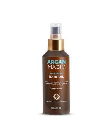Argan Magic Intensive Hair Oil - Restores Manageability and Elasticity | Adds Shine and Gloss | Controls Frizz | Made in USA  Paraben Free  Cruelty Free (4 oz) 4 Fl Oz (Pack of 1)