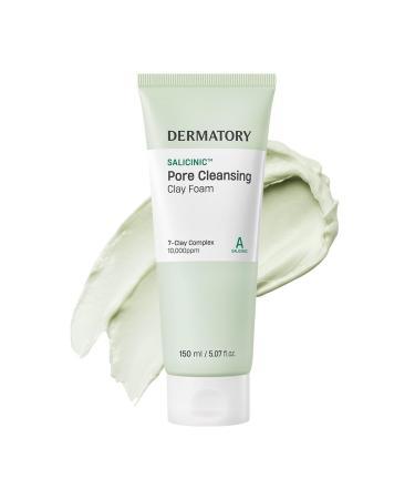 DERMATORY Salicylic Pore Cleansing Clay Foam | Deep Purifying for Facial Oil Sebum Dead Skin Cells Whiteheads & Blackheads | Gentle Exfoliating Korean Face Wash for Sensitive | 5.07 fl. oz.