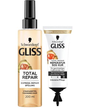 Gliss Kur Gliss - Express Total Repair Conditioner (200 ml) - Instant detangling and protection against hair breakage - Heat protection and SOS - Total Repair Treatment (15 ml) with