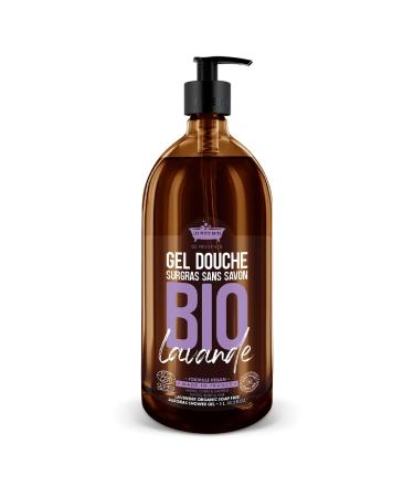 LES PETITS BAINS DE Provence Les Petits Bains de Provence Organic Lavender Shower Gel 1L - Soap Free - Made in Provence - Vegan Formula - Made in France - Face Body Hair - Sensitive Skin