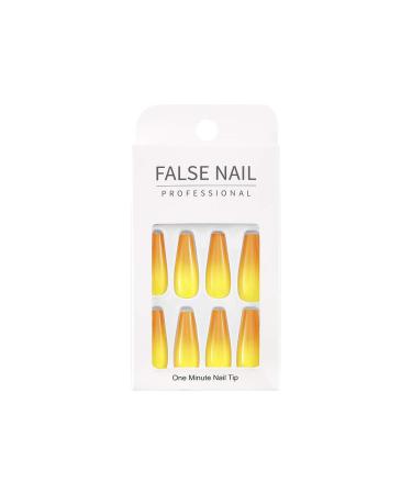 Sethexy Shiny Long Ballerina False Nails | Colorful Press-On Nail Tips - 24 Acrylic Nail Designs for Women & Girls (Orange Yellow) - Buy Online on GoSupps.com