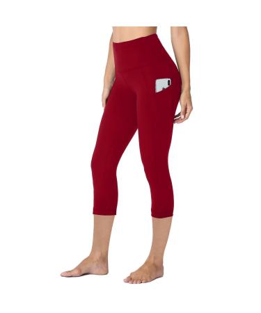 HLTPRO Leggings with Pockets for Women(Reg & Plus Size) - High Waist Tummy Control Yoga Pants with Pockets for Workout Capri Red XX-Large