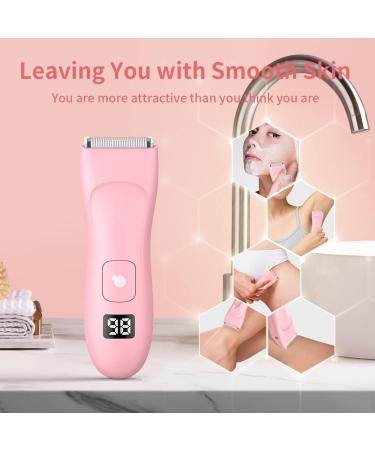 Rechargeable Bikini Trimmer for Women & Men - Electric Body Hair Clipper for Arms, Legs, Underarms - Waterproof with LED Display - Pink - Buy Online on GoSupps.com