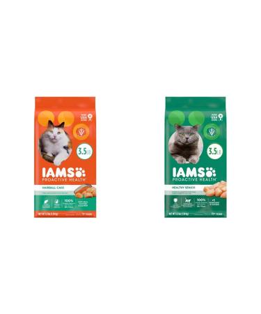 IAMS PROACTIVE HEALTH Dry Cat Food Adult Hairball Care + Healthy Senior Chicken and Salmon 3.18kg Bundle
