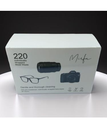 Lens Wipes for Glasses 220 Piece Pre-Moistened Lens Cleaning Wipes Individually Wrapped Microfiber Cleaning Cloth Glasses Cleaner Wipes for Eyeglasses Camera Lens Tablets Phone Screen