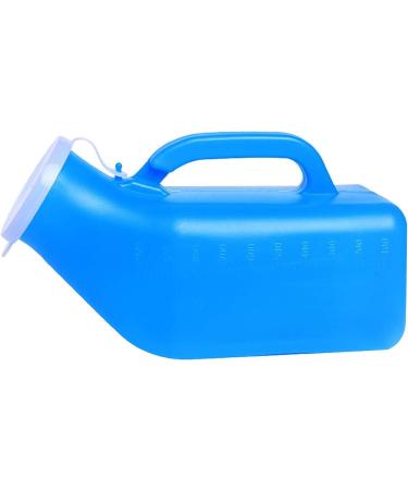 Male Urinal Outdoor Travel Male Urinal Long Neck Incontinence Pee Bottle Clear Plastic Urine Collection Device Spill Proof Device Portable Urinal Bottle Snap-On Lid Blue