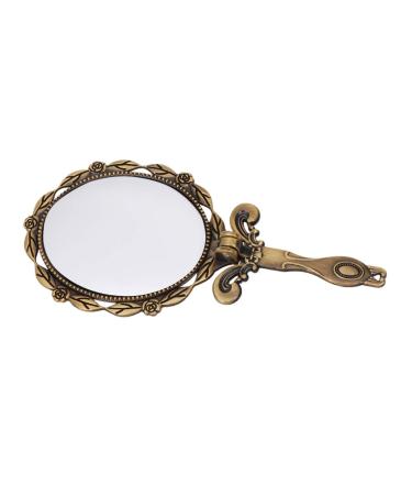 Minkissy Vintage Hand Makeup Mirror Oval Foldable Cosmetic Mirror Metal Mirror with Handle Portable Travel Vanity Mirror (Bronze)