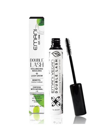 Emani Double Lash Organic Volumizing Mascara + Lash Growth Serum - Non-Clumping & Smudge-Free  Safe for Sensitive Eyes  Paraben and Cruelty Free  Vegan - 0.23 Fl Oz  Granite