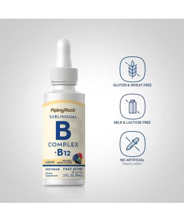 Piping Rock Liquid Vitamin B Complex with B12 1200mcg 2 fl oz | Berry Flavor Drops | Sublingual Supplement | Vegetarian Non-GMO Gluten Free - Buy Online on GoSupps.com