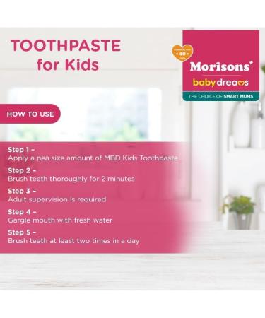 Morisons Baby Dreams Kids Strawberry Flavour Toothpaste 50 gm (Pack of 3) Fluoride Free Sulphate Free & Sugar Free 12M+ - Buy Online on GoSupps.com