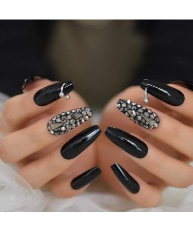 Stylish Medium Gray Marble Stiletto Artificial Nails - Shiny Fake Nail Tips for a Glamorous Look | Csch International Shipping - Buy Online on GoSupps.com