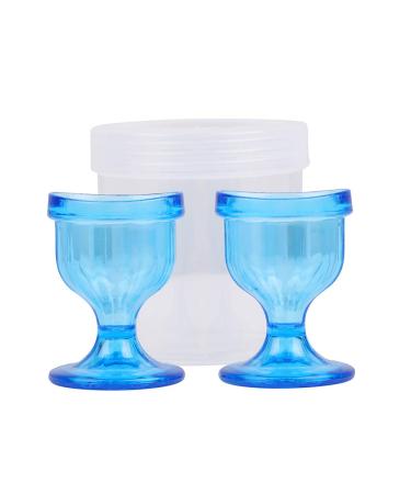ChillEyes Colored Eye Wash Cups for Effective Eye Cleansing - with Storage Container - Eye Shaped Rim  Snug Fit (2 Pcs.) (Blue)