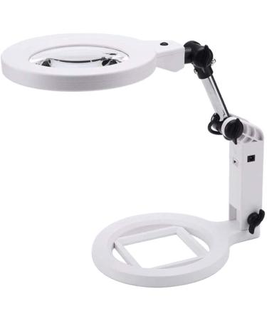 Illuminated Magnifying Glass Desktop Foldable with Led Light Dimmable 2.5X / 1.5X (Primary Mirror) 5X (Supported Mirror) Hd Engraving for Reading Crafts Repair Magnifier White-1.5Xand5X lofty ambition