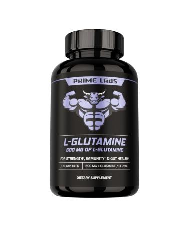 Prime Labs L Glutamine Capsules 600mg - Supports Strength Muscle Recovery Immunity & Gut Health - Amino Acid Supplement - for Men & Women 180 Count (Pack of 1)