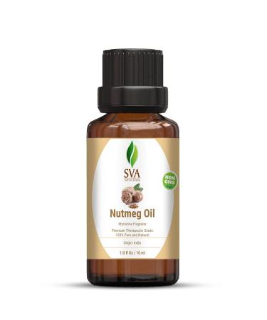 SVA Nutmeg Essential Oil 1/3 Oz Premium Therapeutic Grade 100% Pure Natural Undiluted Oil for Skin, Aromatherapy & Hair Care