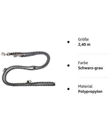Dogeline Double Leash for Medium Dogs up to 45kg - 39 Colors 2.40m Stable Practice Line (Black & Gray) - Buy Online on GoSupps.com