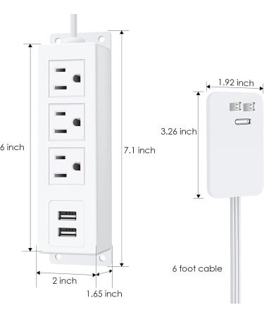 Thin Flat Plug Power Strip  JUNNUJ Wall Outlet Cover 1200J Surge Protector Slim Mount Outlet Safety Covers Baby Proof Wall Plug with 3 Outlets 2 USB Charging Station Childproof Socket 6ft Power Cord 6FT White - Buy Online on GoSupps.com