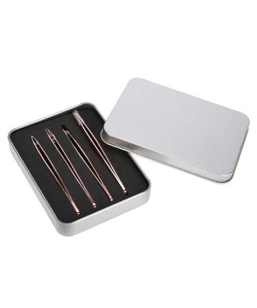 Professional rose gold stainless steel tweezers with sloping tip eyebrow hair remover make-up tools for at home gift 4 pieces