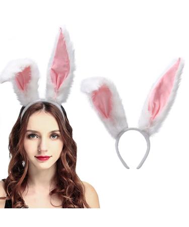Bunny Ears Headbands Furry Rabbit Ear Headband Party Prom Cosplay Headwear Costume Hair Accessories for Women White