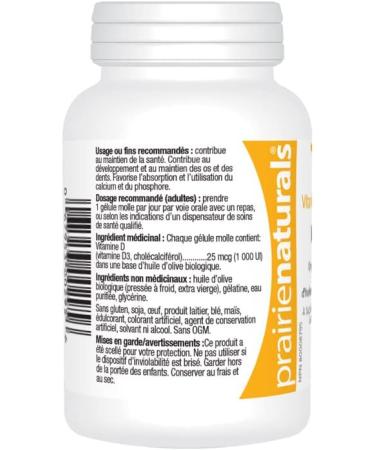 Prairie Naturals Vitamin D3 Cholecalciferol 1 000 IU in Organic Extra-Virgin Olive Oil Softgel - 180 Count 180 count (Pack of 1) - Buy Online on GoSupps.com