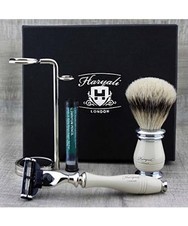 Ultimate 3 Edge Shaving Razor Set | Pure Silver Tip Badger Brush Stand & Alum Pencil - Perfect Men's Shaving Kit for a Superior Grooming Experience - Buy Online on GoSupps.com