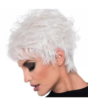 Ladies Wig Silver White Short Hair Slanted Bangs Upturned