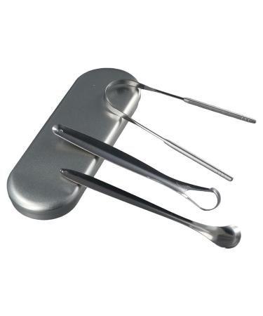 Stainless Steel Tongue Scraper Metal Tongue Cleaner Reusable Tongue Brush Fresh Breath With Travel Box