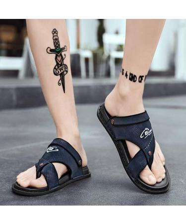 Men's Blue Leather Toe-Separate Flip Flops - Bunion Corrector & Comfortable Beach Walking Shoes - Buy Online on GoSupps.com