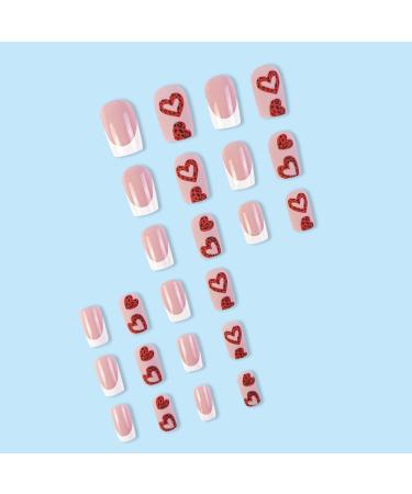 French Tip Press on Nails - Medium Long Press On Nails with Nail Tips Love heart Leopard Pattern Design press on nails Acrylic False Nails Cute Artificial Nails - Buy Online on GoSupps.com