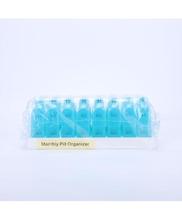 Monthly Pill Box Organizer 2 Times a Day AM PM Medicine Holder with 32 Compartments - Easy Open Design for Kids, Elderly, and Arthritic Hands - Cyan - Buy Online on GoSupps.com