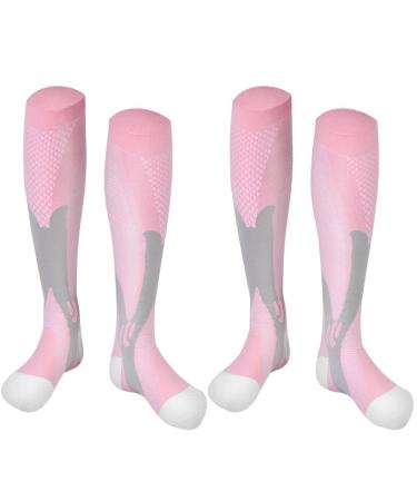 2 Pair Compression Socks Women & Men Compression Stockings 20-30mmHg Support Socks Knee High Cushioned Graduated Support Stockings for l Running Athletic Travel XXL Pink