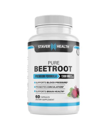 Organic Pure Beetroot Capsules 1300 mg (60 Count) - Organic Beetroot Powder for Nitric Oxide Cardiovascular Health & Energy Boost - Non-GMO Vegan Gluten-Free