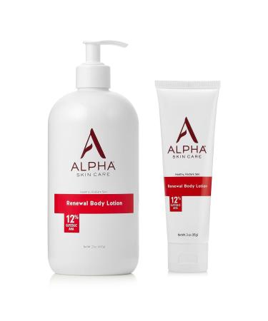 Alpha Skin Care Revitalizing Body Lotion 12% Glycolic AHA Simple & Effective Daily Moisturizer Hydroxy Acid Hydrates & Exfoliates for Soft Smooth Skin Anti-Aging 23 Oz & 3 Oz